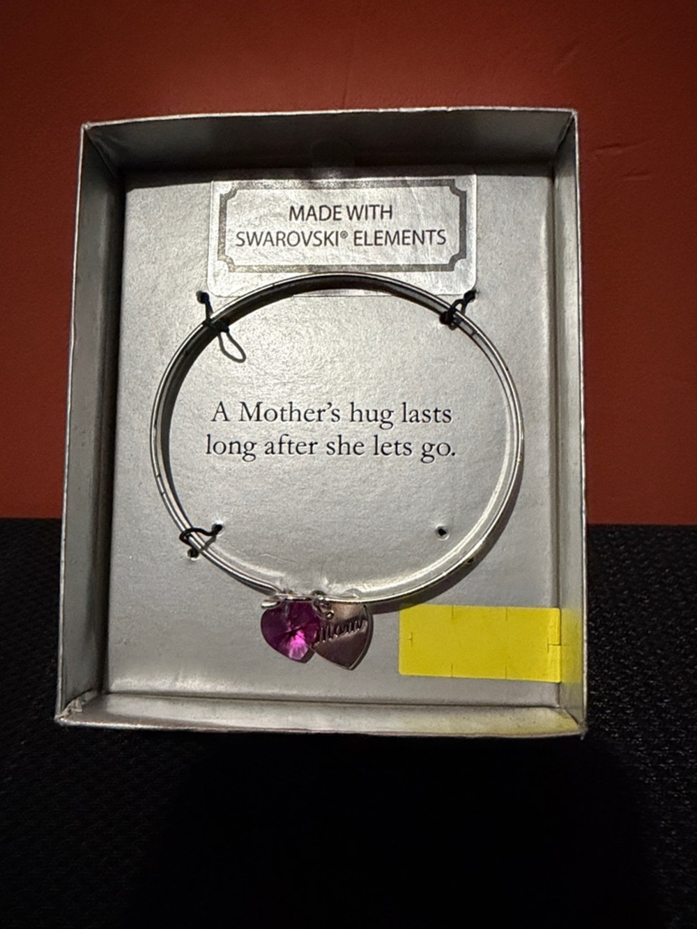 Mother Heart Charm Bangle with Pink Swarovski Crystal